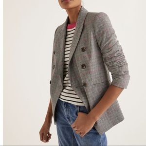 Boden, Addlestone Tweed Blazer-Grey Pink Overcheck